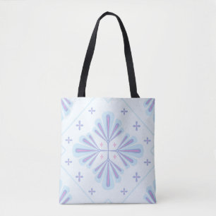 Bolsa Tote Padrão de Repetição Floral Geométrica Azul Pastel