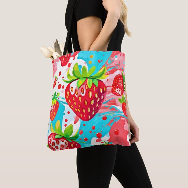 Bolsa Tote Padrão de respingo de morango (Close Up)