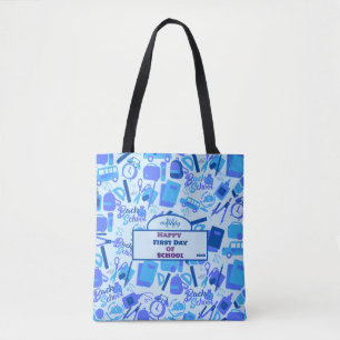 Bolsa Tote Padrão de retorno à escola personalizável azul de