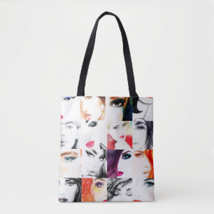 Bolsa Tote Padrão de retrato feminino de aquarela