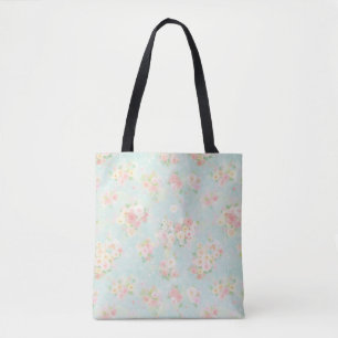 Bolsa Tote Padrão de Rosa de Pastel Suave no Fundo Aqua