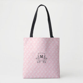 Bolsa Tote Padrão De Rosa Floral Rosa Esbranquiçado Monograma