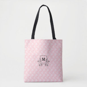 Bolsa Tote Padrão De Rosa Floral Rosa Esbranquiçado Monograma