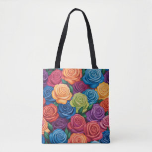 Bolsa Tote Padrão de rosas coloridos