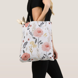 Bolsa Tote Padrão de Rosas de Boho Cute
