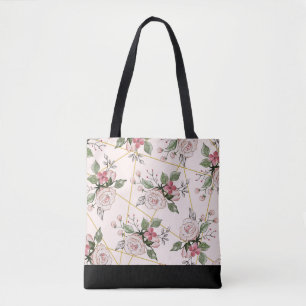 Bolsa Tote Padrão de rosas de vinheta rosa