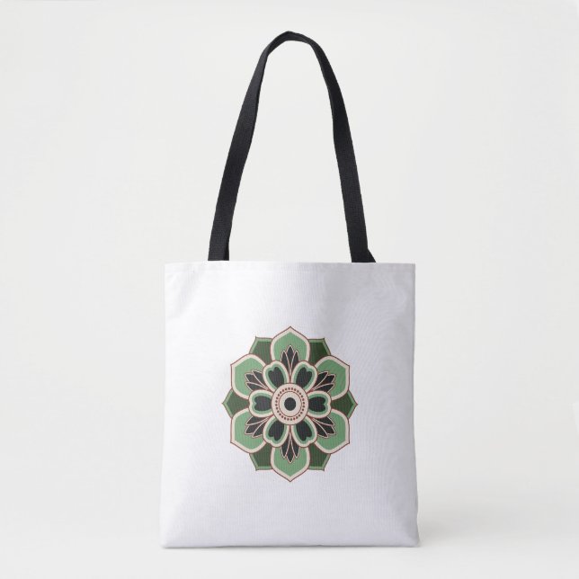 Bolsa Tote padrão de roseta verde vintage (Frente)