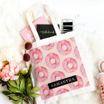 Bolsa Tote Padrão de Rosquinhas de Aquarela Rosa Moderna com<br><div class="desc">Padrão de Rosquinhas de Aquarela Rosa Moderna com Nome</div>