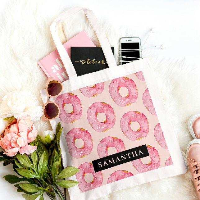 Bolsa Tote Padrão de Rosquinhas de Aquarela Rosa Moderna com  (Criador carregado)