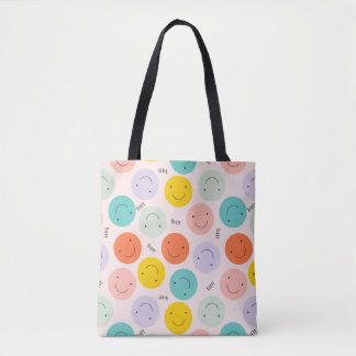 Bolsa Tote Padrão de rosto feliz sorridente e colorido