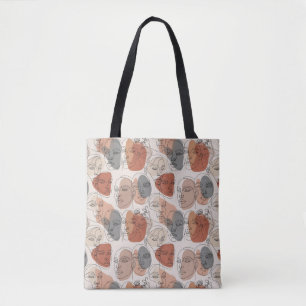 Bolsa Tote Padrão de Rosto Feminino Abstrato