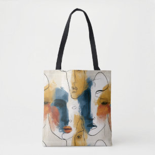 Bolsa Tote Padrão de Rostos Femininos em Linha Contínua Abstr
