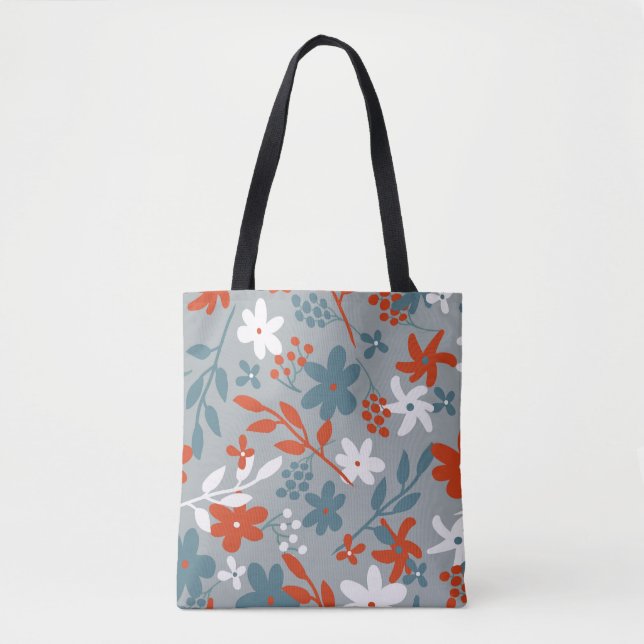 Bolsa Tote Padrão de safra simples. fundo cinza, laranja,  (Frente)
