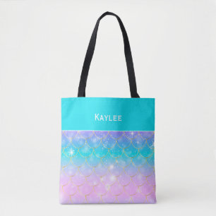 Bolsa Tote Padrão de sereia, garotas de monograma personaliza