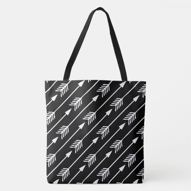 Bolsa Tote Padrão de setas preto e branco (Frente)