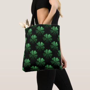 Bolsa Tote Padrão de Shamrock brilhante verde escuro a preto