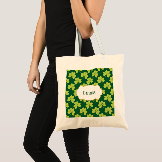 Bolsa Tote Padrão de Shamrock de cobertura verde-branca (Frente (produto))