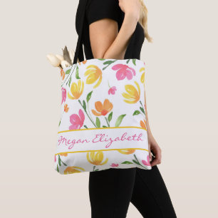 Bolsa Tote Padrão de Sistemas Florais de Cor de Água Cor Lara