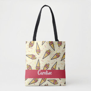 Bolsa Tote Padrão de sorvete de nome personalizado
