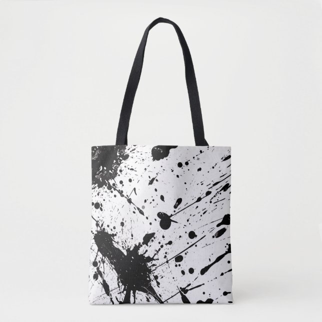 Bolsa Tote Padrão de Splatter de Pintura Preta com Telas (Frente)