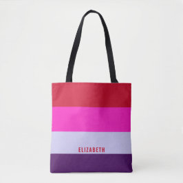 Bolsa Tote Padrão de Stripes Vermelhas, Rosa e Púrpura