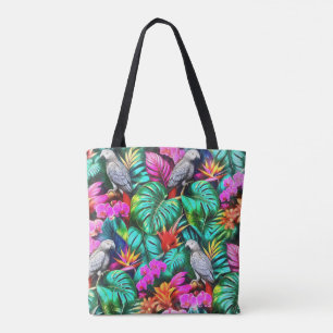 Bolsa Tote Padrão de Superfície Contínuo Selva com Papagaio C
