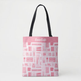 Bolsa Tote Padrão de Suprimentos de Arte Whimsical Rosa