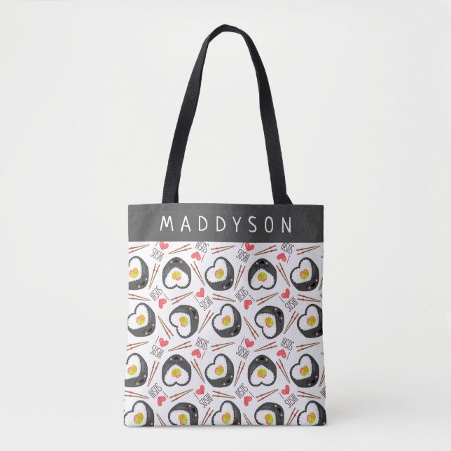 Bolsa Tote Padrão de Sushi de Cartoon Bonito (Frente)