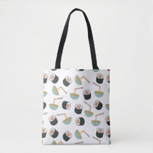 Bolsa Tote Padrão de Sushi e Noodles