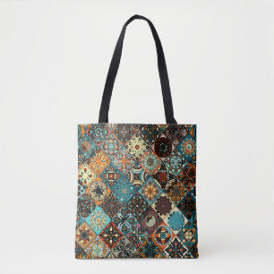 Bolsa Tote Padrão de tangerina floral sem costura. Colorida