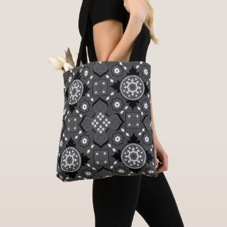 Bolsa Tote "Padrão de tapete oriental mágico preto e branco"