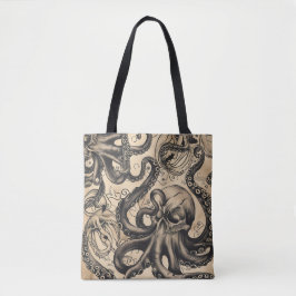 Bolsa Tote Padrão de Tatuagem do Octopus Skull