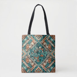 Bolsa Tote Padrão de Teal e Terracotta inspirado no asttec