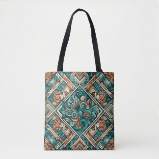Bolsa Tote Padrão de Teal e Terracotta inspirado no asttec