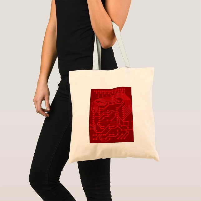 Bolsa Tote Padrão de Tecnologia de Placa de Circuito Vermelho (Criador carregado)