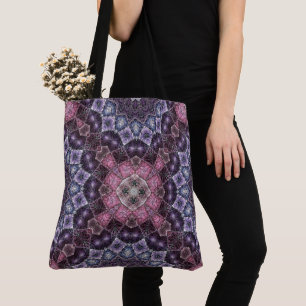 Bolsa Tote Padrão de teia de mandala rosa e roxo vibrante