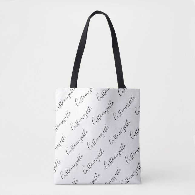 Bolsa Tote Padrão de Texto de Script Moderno Editável | Preto (Frente)