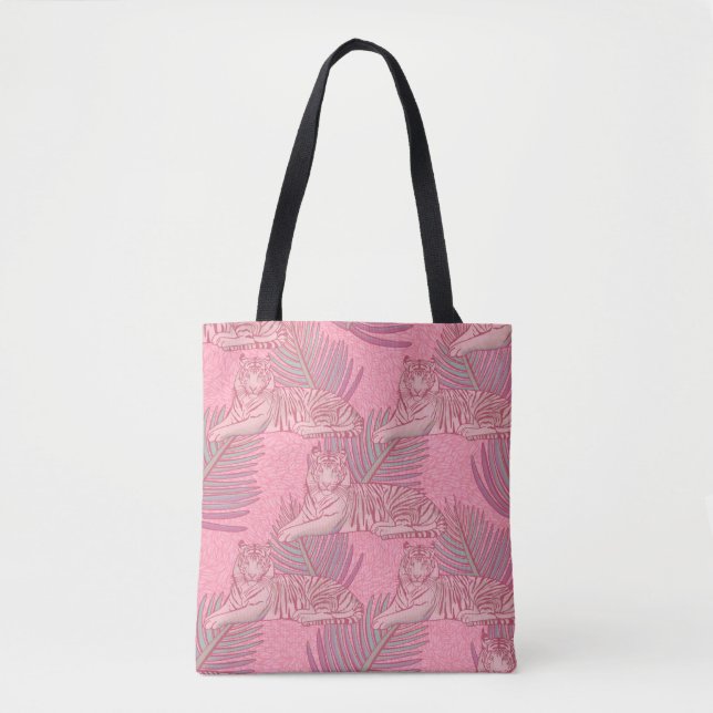 Bolsa Tote Padrão de Tigre da Selva Rosa (Frente)