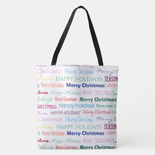 Bolsa Tote Padrão de Tipografia de Natal Bonito Colorido