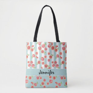Bolsa Tote Padrão de Toranja Rosa em Stripes