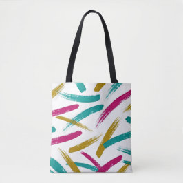 Bolsa Tote Padrão de Traços Vibrantes, Azul-ciano, Magenta e