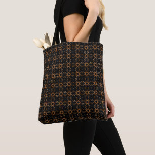 Bolsa Tote Padrão de Treliça Floral em Bronze Preto Elegante