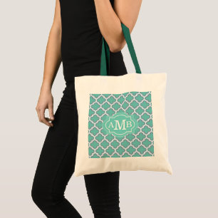 Bolsa Tote Padrão de Trevo de Quatro Folhas em Azul Turquesa