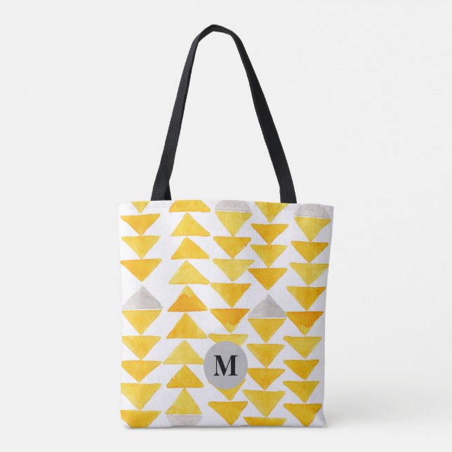 Bolsa Tote Padrão de Triângulo de Aquarela Inicial Amarelo Bo (Verso)