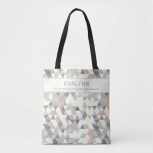 Bolsa Tote Padrão de Triângulo de Cinza Personalizado ao Vivo