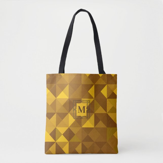 Bolsa Tote Padrão de Triângulo Geométrico Laranja Castanho (Frente)