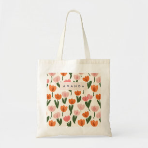 Bolsa Tote Padrão de Tulip de Primavera de Cute Personalizado