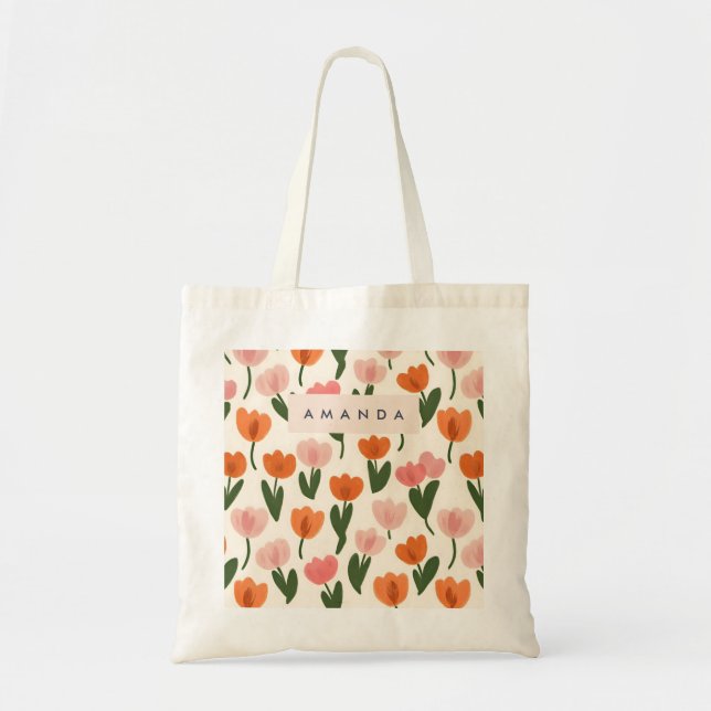Bolsa Tote Padrão de Tulip de Primavera de Cute Personalizado (Frente)