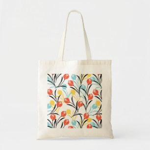 Bolsa Tote Padrão de Tulipas Vibrante Design Floral em Branco