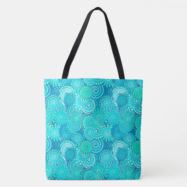 Bolsa Tote Padrão de turquesa frontal, tons de turquesa (Frente)